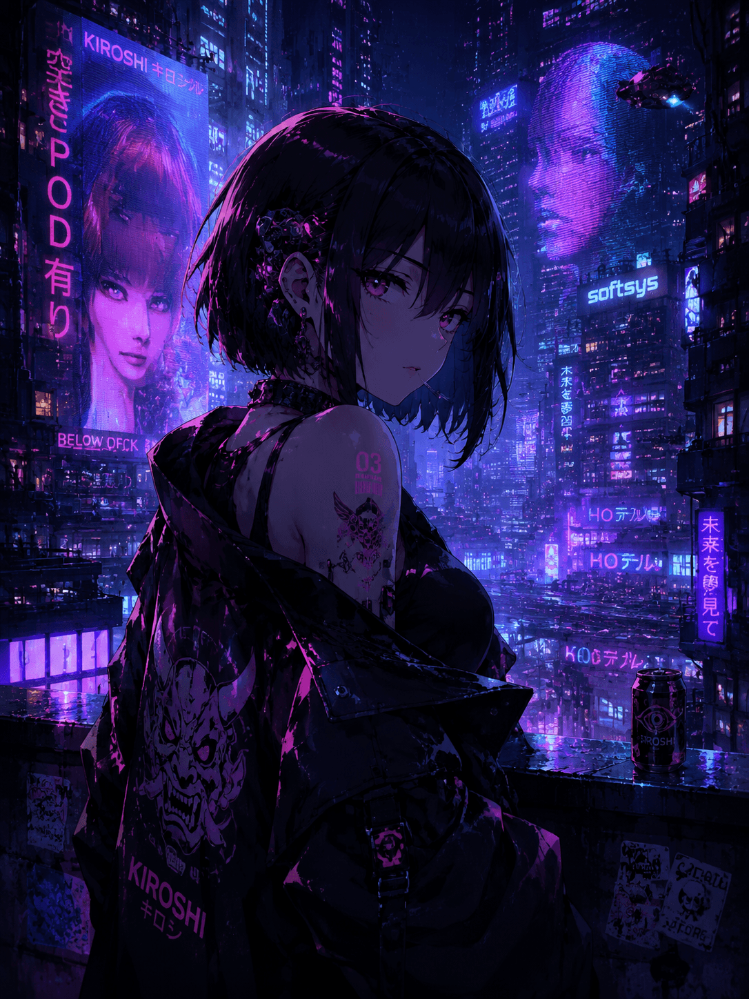 Cyberpunk anime style with neon cityscapes and futuristic technology