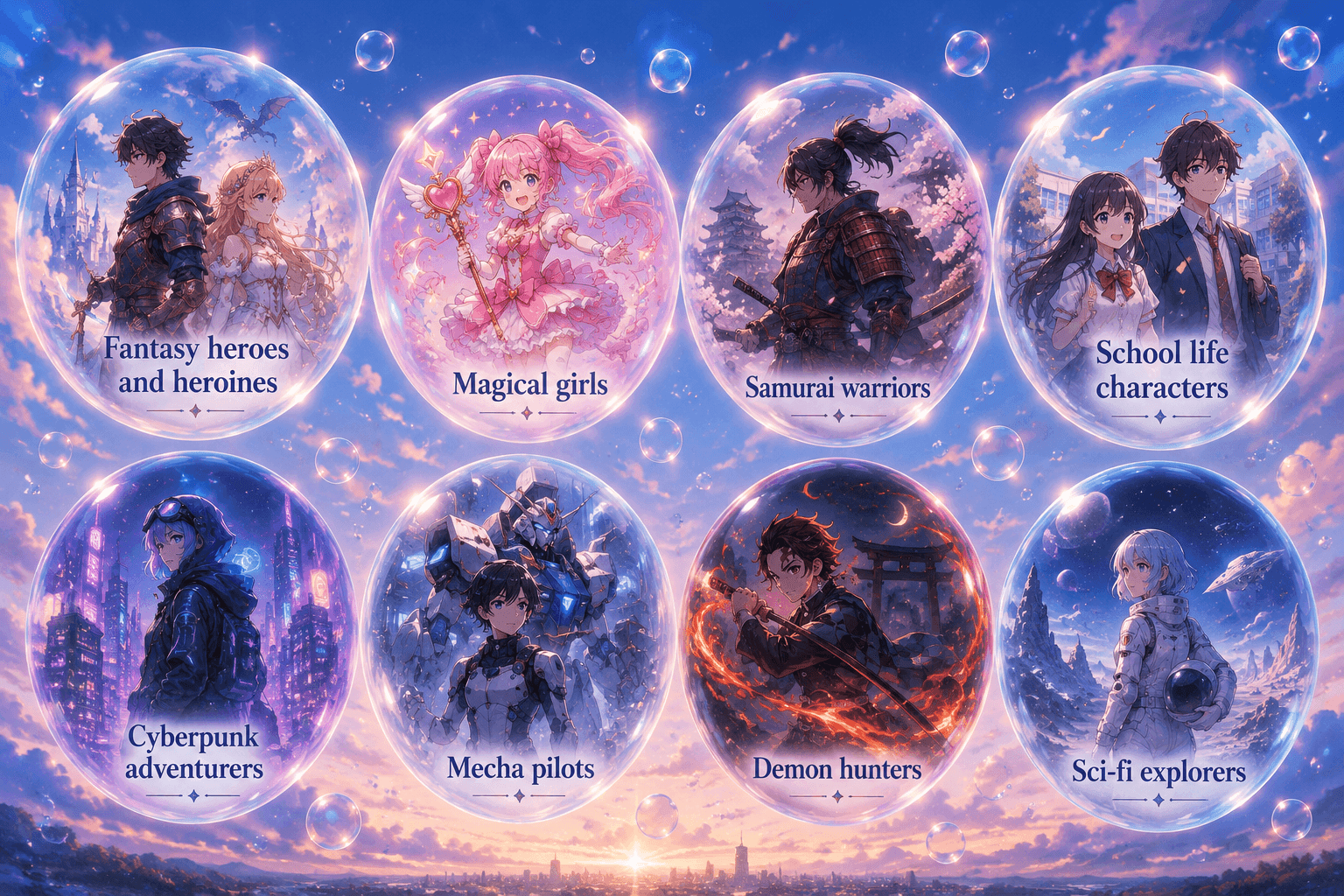 Popular anime character design themes illustration